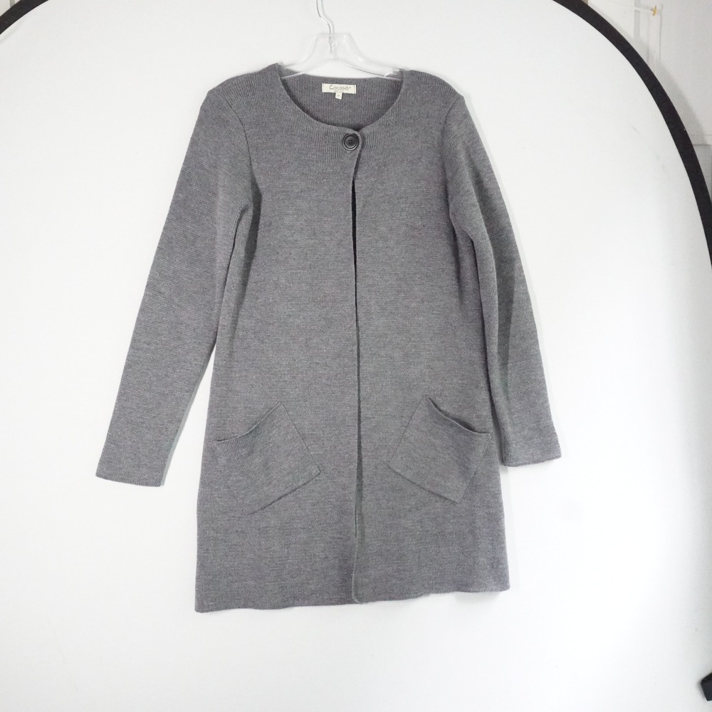 Cocogio Made In Italy Knit Cardigan Sweater Open Front Pockets‎ Gray M